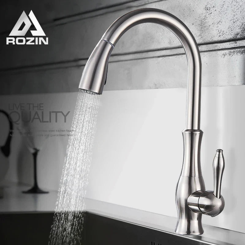 Afralia™ Brushed Nickel Kitchen Faucet Pull Out Single Handle Mixer Tap