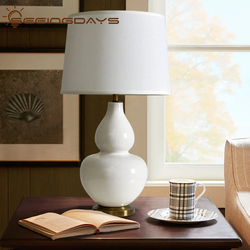 Afralia™ White Gourd Lamp: Porcelain Minimalist Bedroom & Living Room Lighting