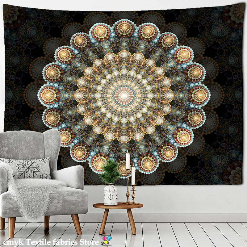 Afralia™ Mandala Pattern Tapestry Wall Hanging for Dark Hippie Aesthetics Room