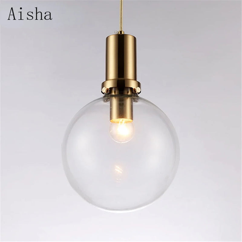 Afralia™ Modern Black Gold LED Bulb Pendant Light with Clear Globe Glass Shade