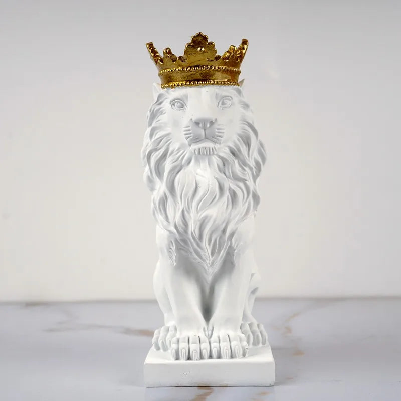 Afralia™ Golden Crown Lion King Statue 17cm Height Nordic Handicraft Home Office Decor