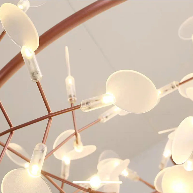 Afralia™ Heracleum Chandeliers: Modern Black/Rose Gold Round Firefly Lamp Branch Design