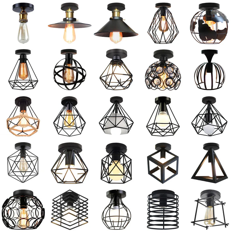 Afralia™ Vintage Industrial LED Ceiling Light Shade for Living Room Kitchen Cage Home Decor