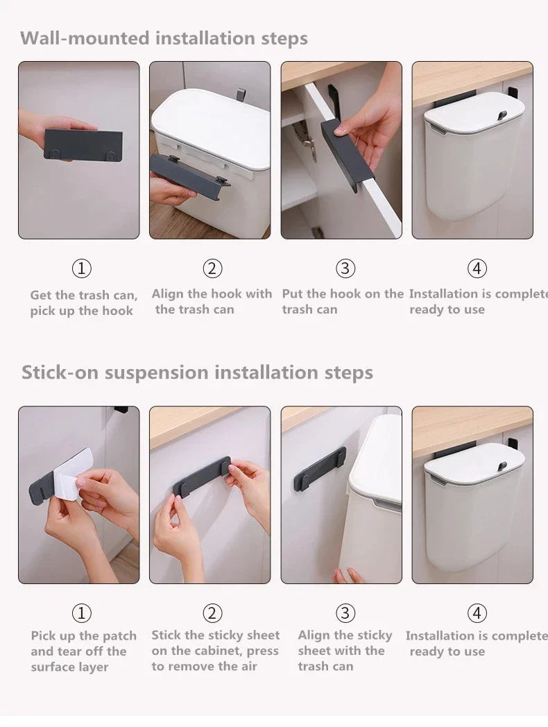 Afralia™ Kitchen Wall-Mounted Waste Bin with Lid - Cabinet Door Hanging Garbage Can