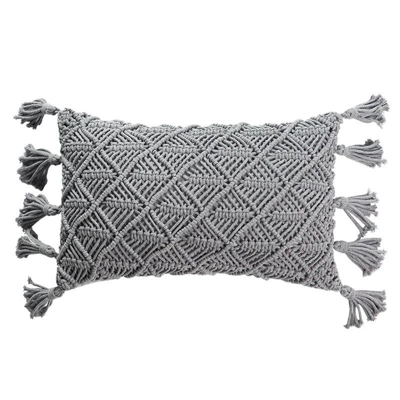 Boho Chic Hand-Woven Macrame Cushion Cover with Tassels by Afralia™