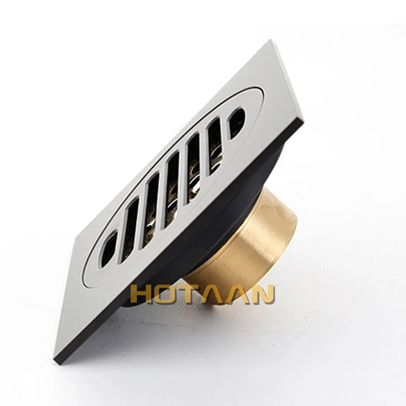Afralia™ Matte Black Brass Square Floor Shower Drain 10cm - Anti-odor Bathtub Grate