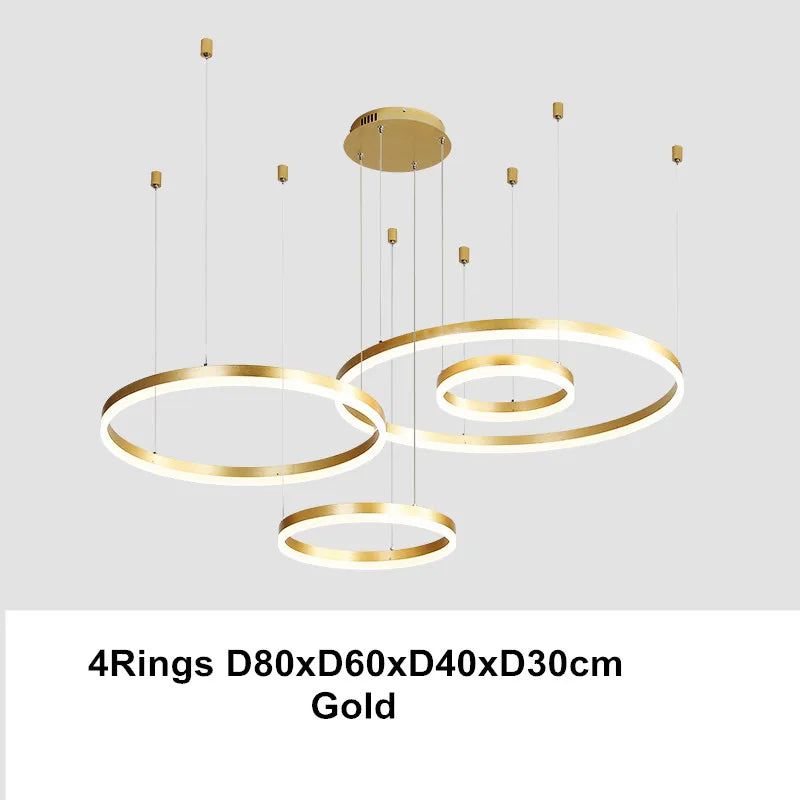 Afralia™ LED Chandelier Rings Pendant Light - Coffee Gold Dimmable Ceiling Lamp