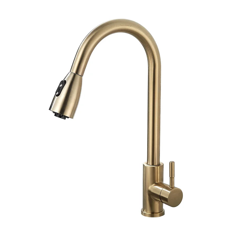 Afralia™ Brushed Gold Kitchen Faucet Single Handle Pull Out Swivel Mixer Tap