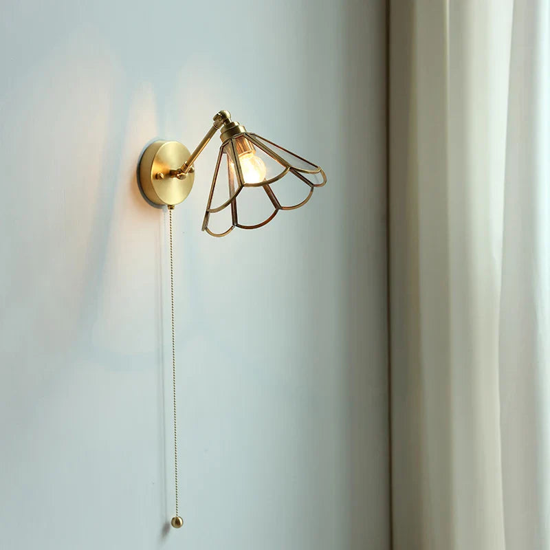 Afralia™ Nordic Copper Glass LED Wall Sconce with Pull Chain Switch