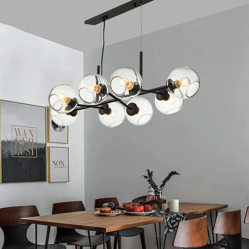 Afralia™ Nordic 8-Light Glass Chandelier - Black & Clear Glass