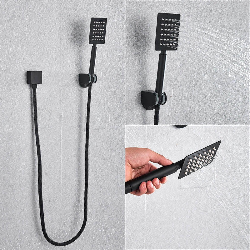 Afralia™ Matte Black Digital Display Shower Set – Rainfall System with Waterfall Mixer