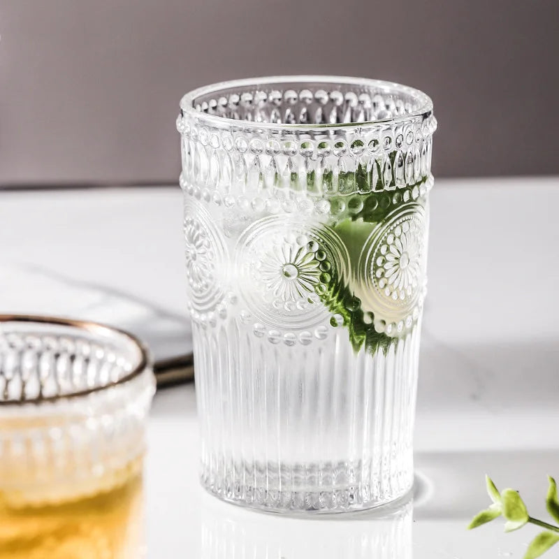 Afralia™ Sunflower Glass Cup | Retro Embossed Phnom Penh Design | Heat-Resistant Breakfast Drinkware