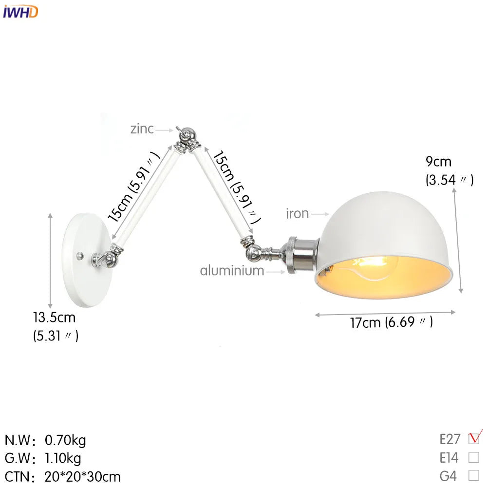 Afralia™ Adjustable Swing Arm Wall Sconce Industrial Vintage Retro White Wall Light