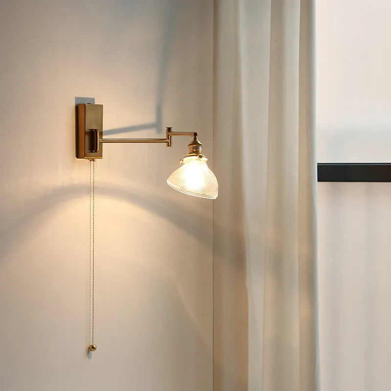 Afralia™ Swing Arm Wall Lamp with Pull Chain Switch, Rotate Ceramic Lampshade, LED Mirror Light