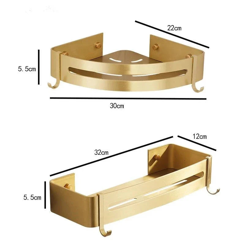 Afralia™ Aluminum Shower Shelf Brushed Gold Wall Mounted Bathroom Corner Shelf