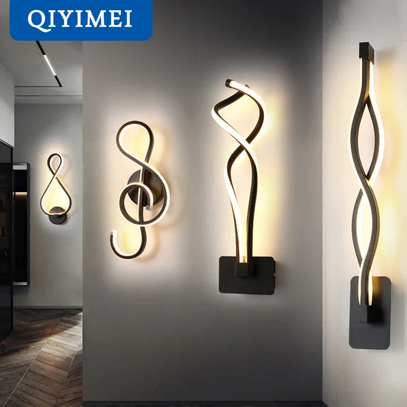 Afralia™ Modern Minimalist Wall Lamps LED Indoor Bedroom Lighting Black White-Luster Aisle Decor