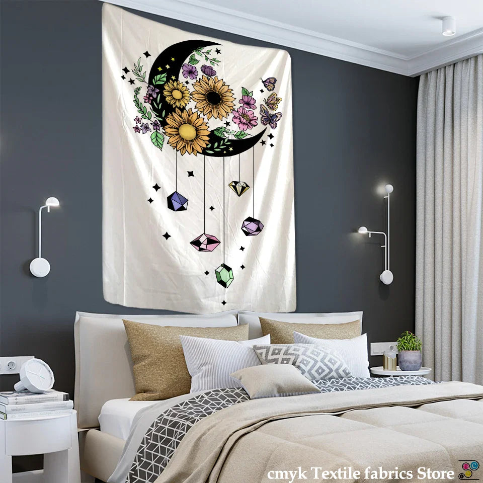 Afralia™ Moon Flower Tarot Tapestry Wall Hanging Bohemian Hippie Home Decor
