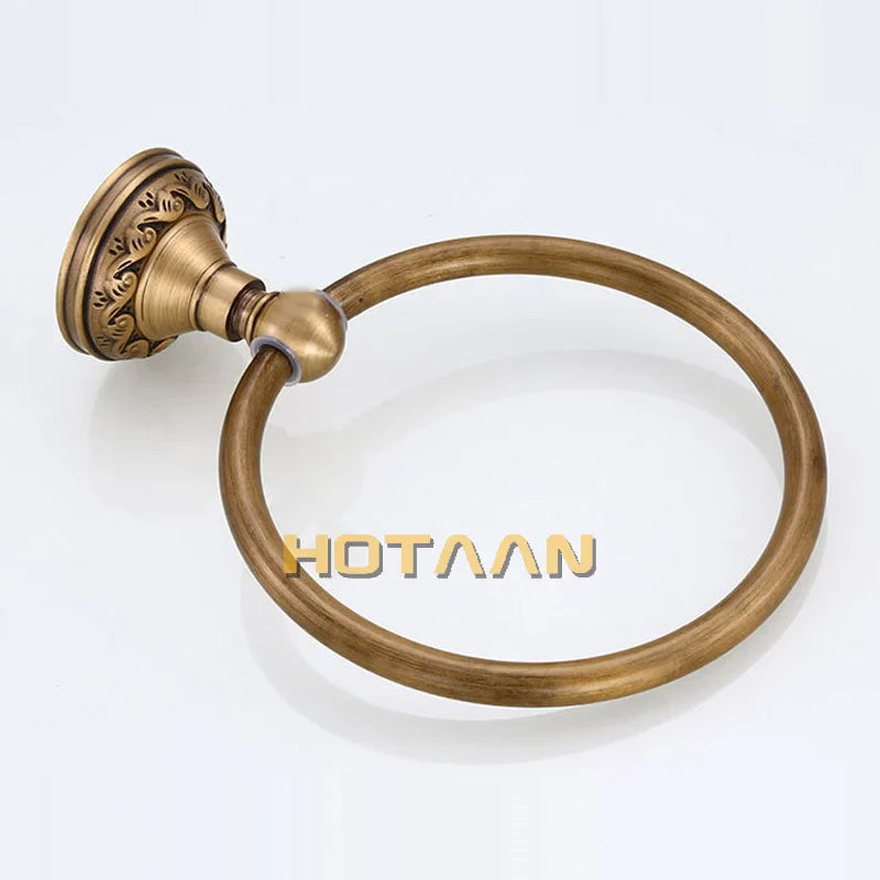 Afralia™ Antique Brass Round Towel Ring for Elegant Bathroom - Wall Mounted Classic Design