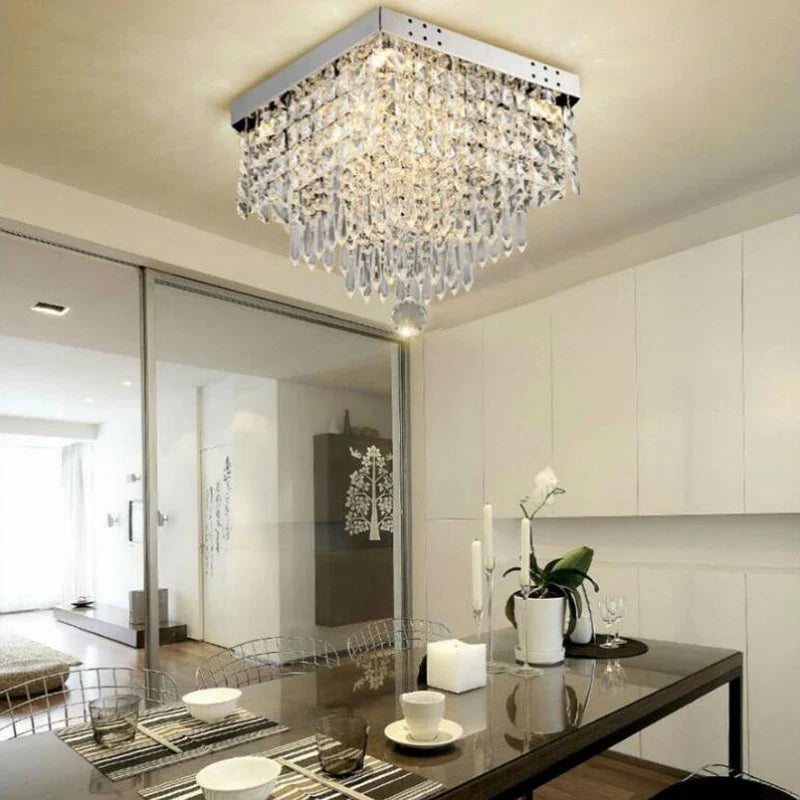 Afralia™ Mini Square Crystal Ball Chandelier LED for Dining Room Kitchen Island