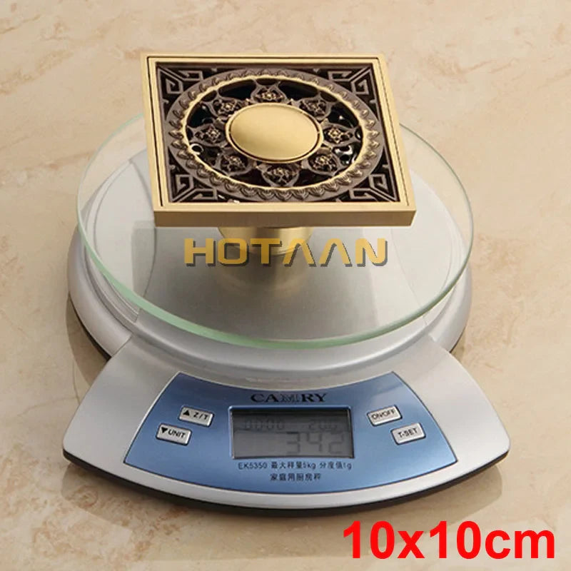 Afralia™ Antique Brass Flower Art Bathroom Floor Drain Waste Grate