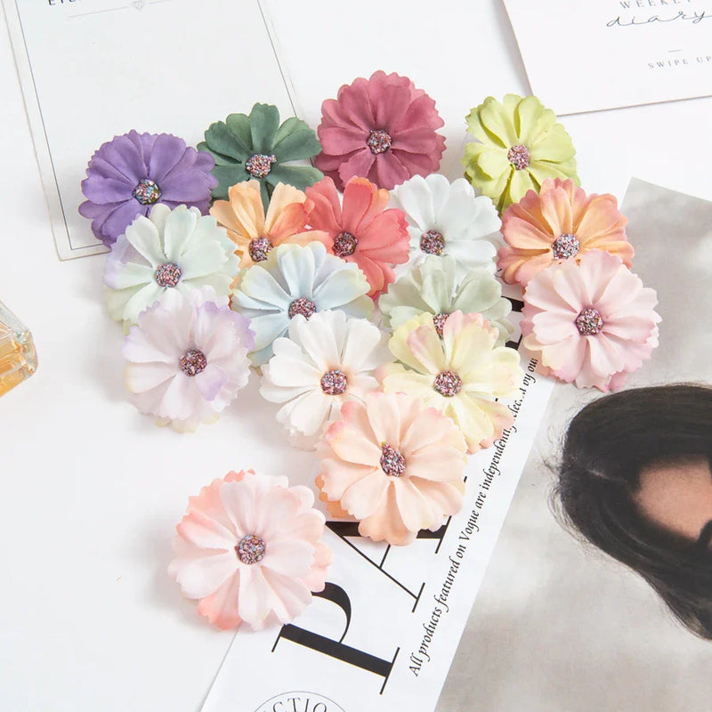 Afralia™ Silk Daisy Head Flowers 50PCS for Home Wedding Decoration DIY Scrapbook