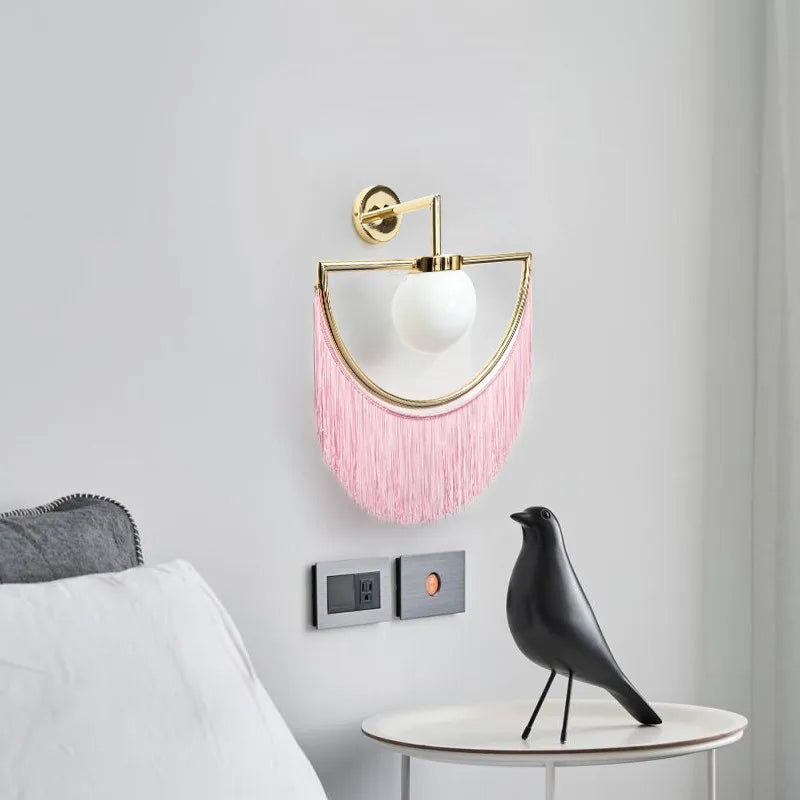 Afralia™ Tassel Glass Ball Wall Lamp: Pink LED Decor for Living Room, Hotel, Reading