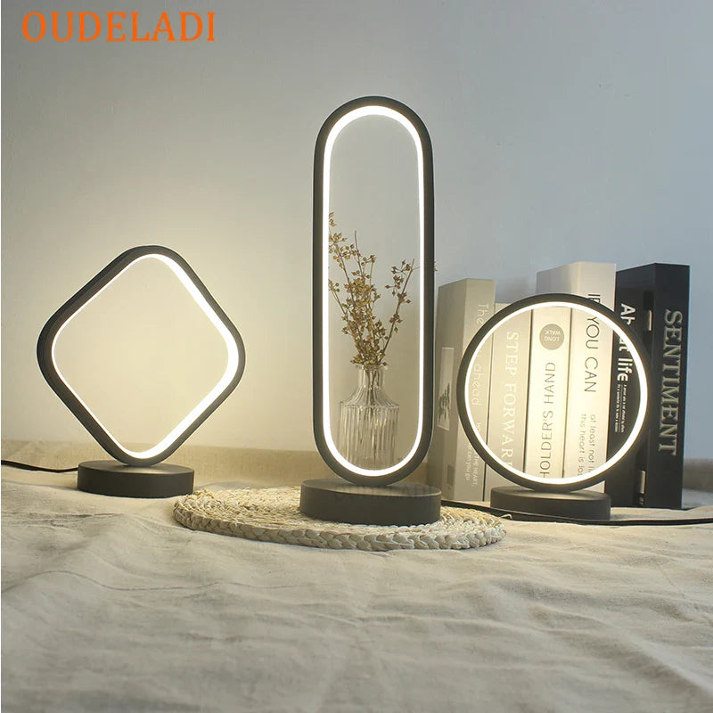 Afralia™ Modern Black Ring LED Table Lamp for Bedroom Decor