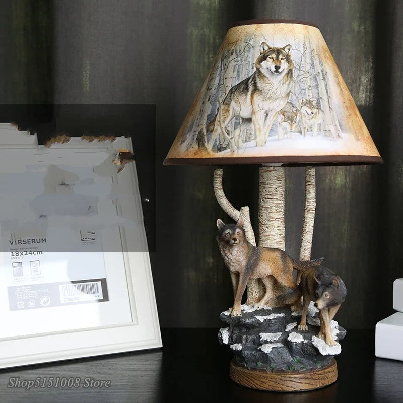 Resin Wolf Table Lamp by Afralia™: Modern Animal Bedside Light for Living Room & Bedroom