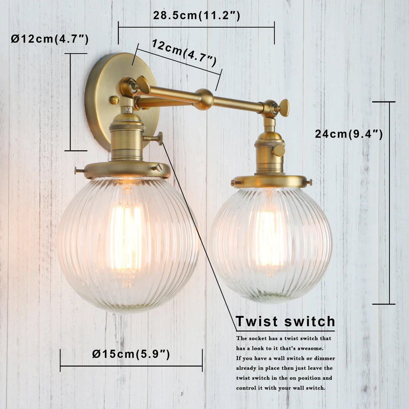 Afralia™ Permo Vintage Globe Glass 2-Light Wall Sconces