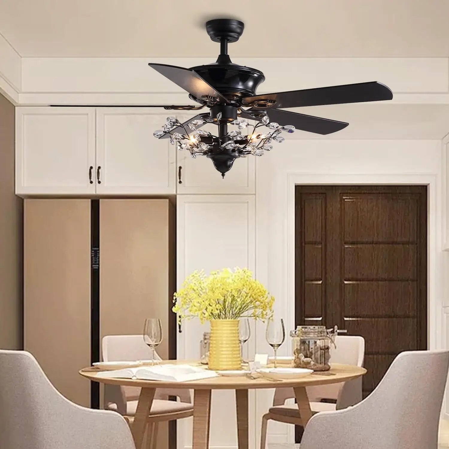 Afralia™ 52" Luxury Crystal Ceiling Fan with Lights, Remote Control, DC Motor Wood Fan