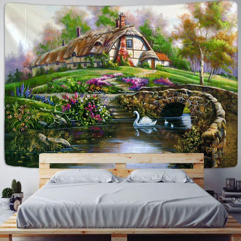 Fairy Tale Cottage Forest Tapestry - Afralia™ Bohemia Art Print Wall Hanging