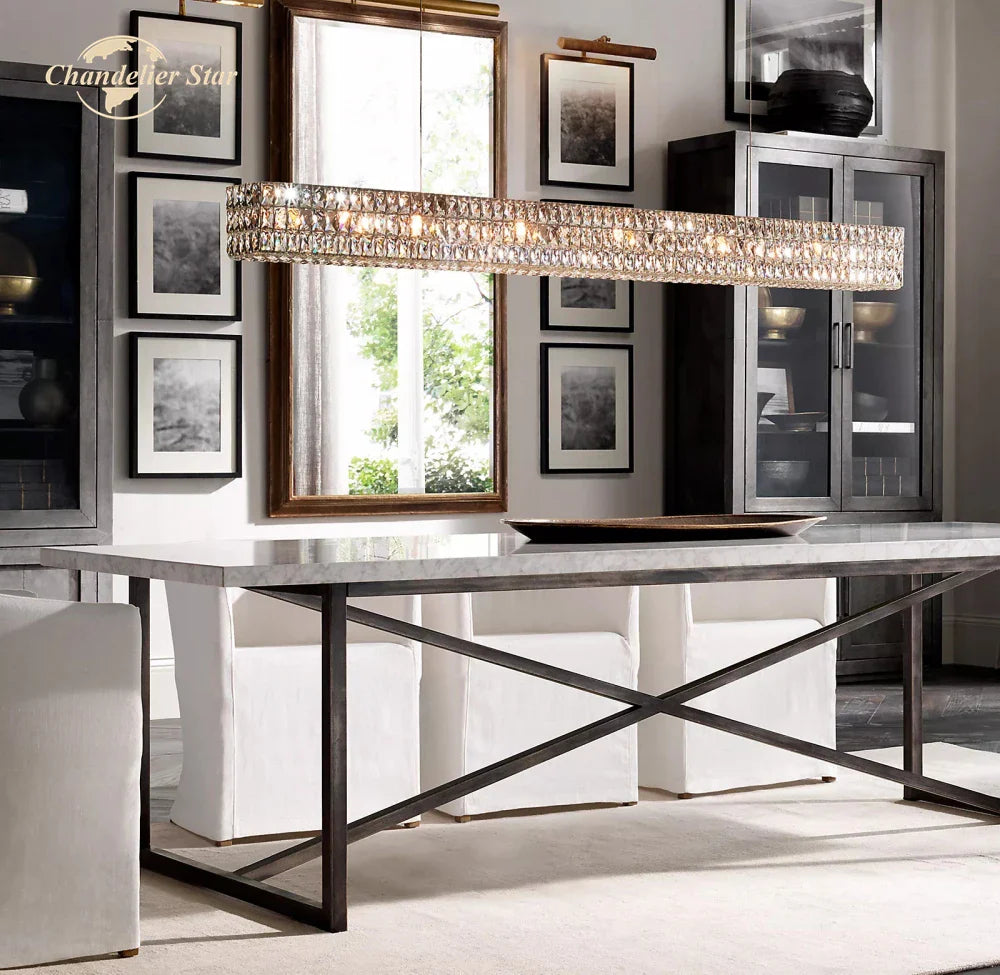 Afralia™ Crystal LED Linear Chandelier for Kitchen Island Dining Room