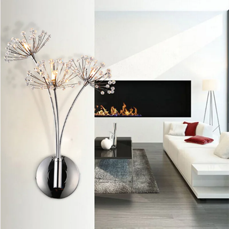 Afralia™ Dandelion Crystal Flower Wall Lamp for Bathroom, Bedroom, Living Room.