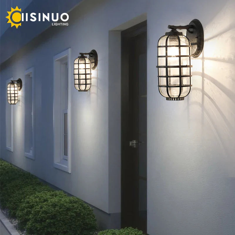 Afralia™ Retro Vintage Black Glass Outdoor Wall Sconce Luminaire