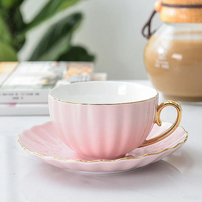 Afralia™ Pink Bone China Coffee Cup Set 200ML English Afternoon Tea Cups Party Coffeeware