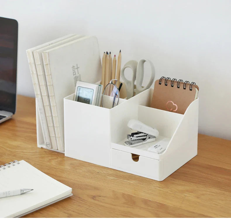 Afralia™ Pencil Holder Desk Organizer Office Storage Box ABS Pen Stand Office Supplies