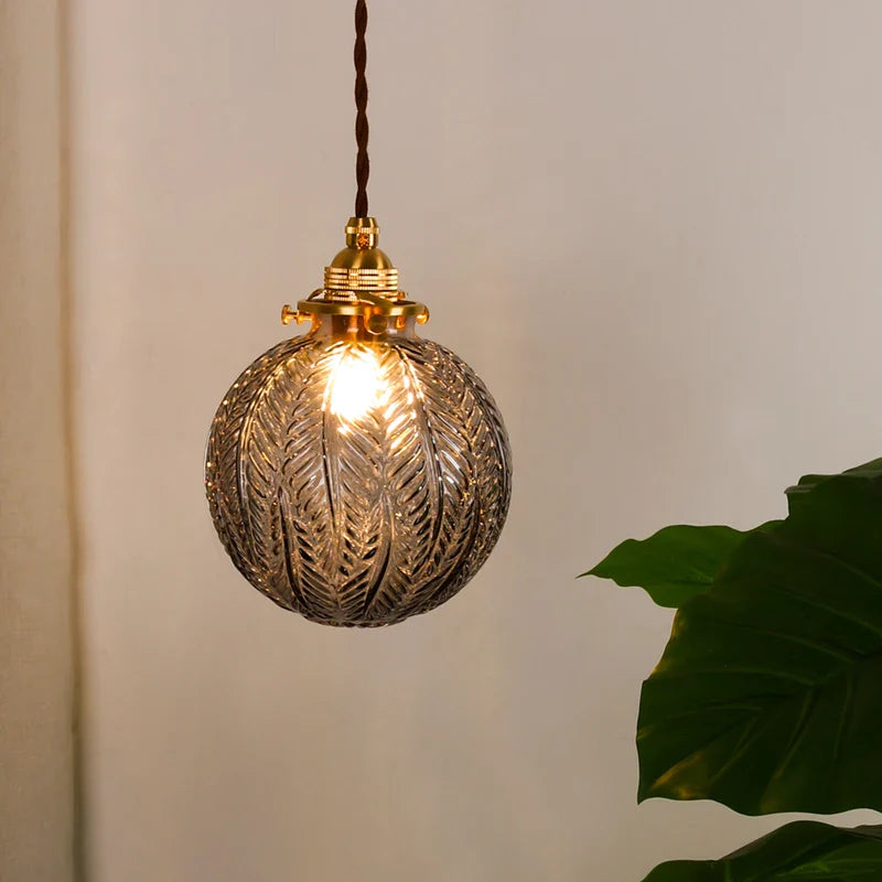 Afralia™ Smoke Grey Glass Ball Pendant Copper Light Fixture for Dining & Living Room