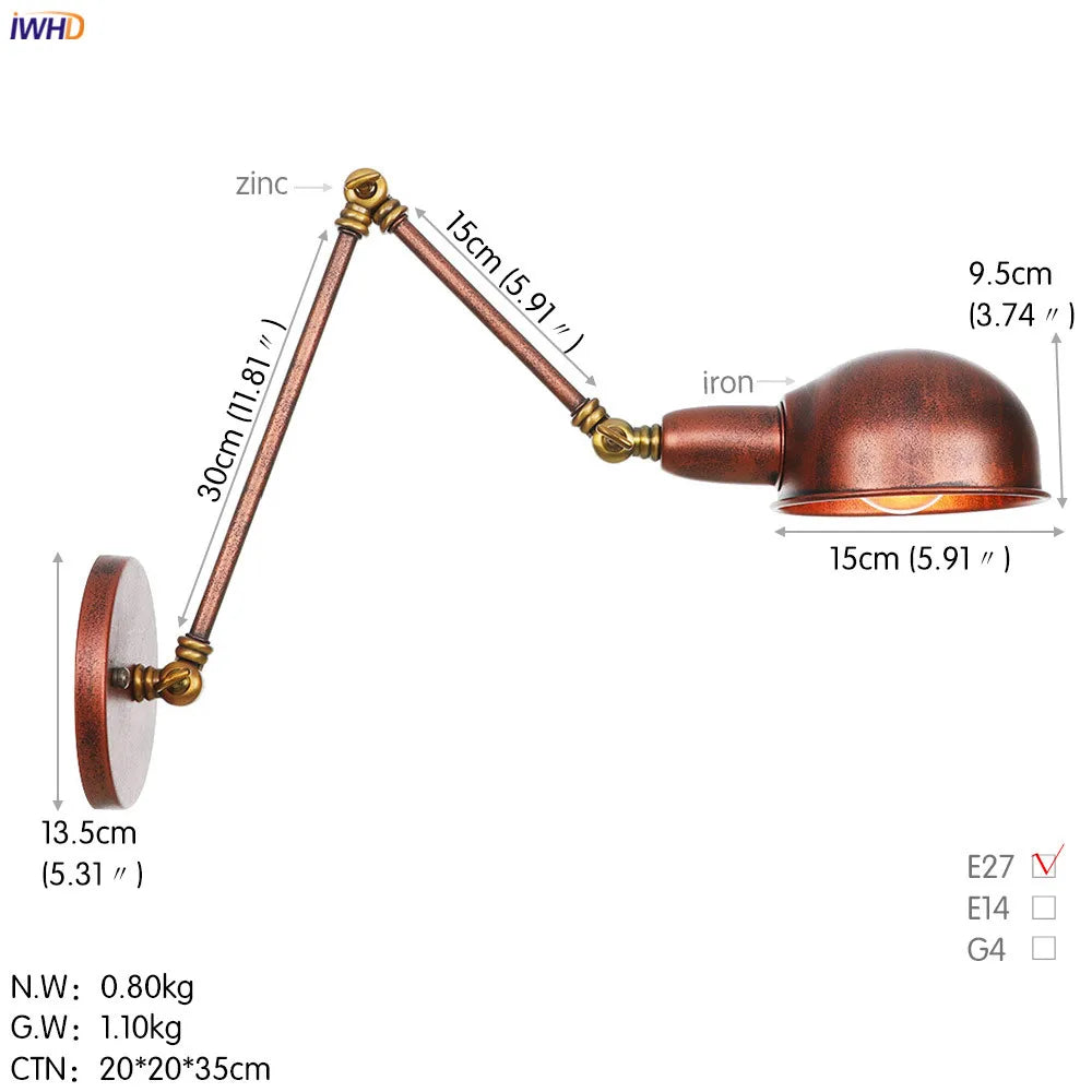 Afralia™ Loft Antique Edison 3-Head Black Wall Sconce Swing Arm Light