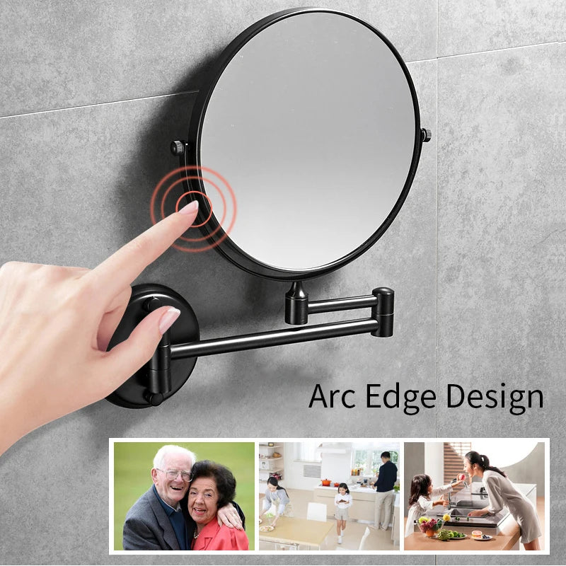 Afralia™ Round Black Brass Wall Makeup Mirror 3X Magnification Double-Sided 360° Rotate