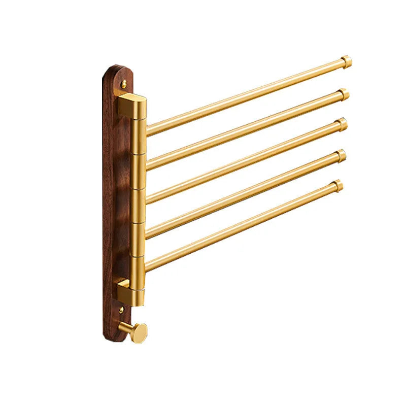 Afralia™ Brushed Gold Wood Swivel Towel Hanger Wall Mounted Folding Bathroom Towel Bar