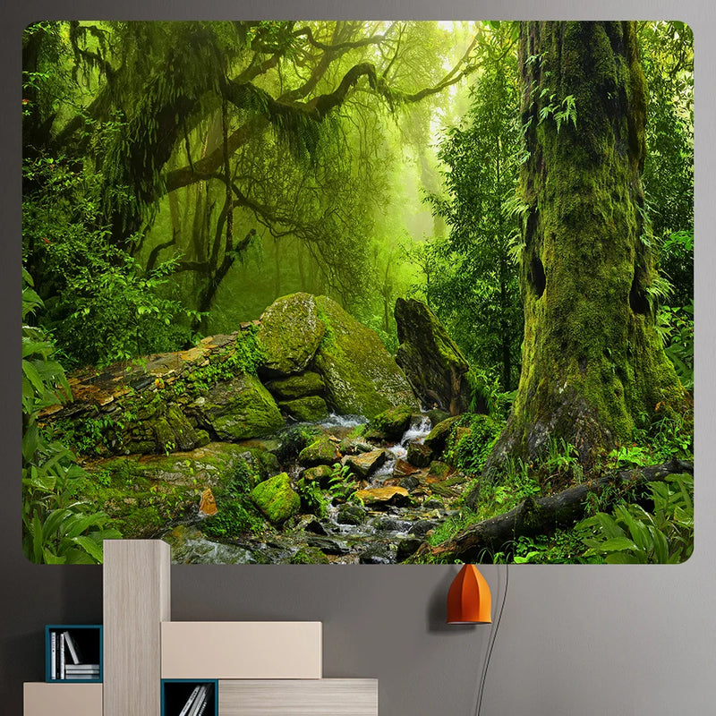 Afralia™ Virgin Forest Home Decoration Tapestry - Hippie Bohemian Psychedelic Scene Art