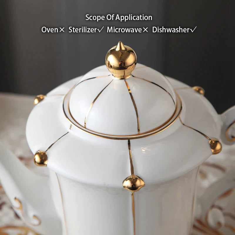 Afralia™ Elegant Bone China Tea Set Luxury Porcelain Coffee Pot Creamer Sugar Bowlcaffold