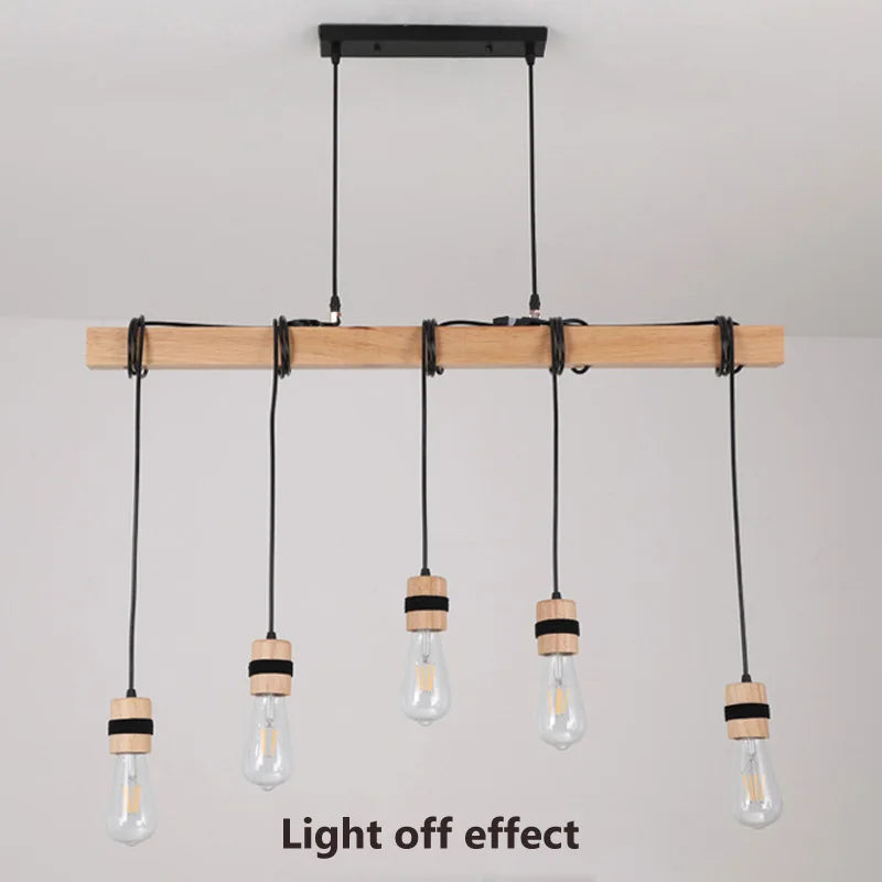 Afralia™ Solid Wood Pendant Chandelier Industrial Table Light for Living Room & Dining