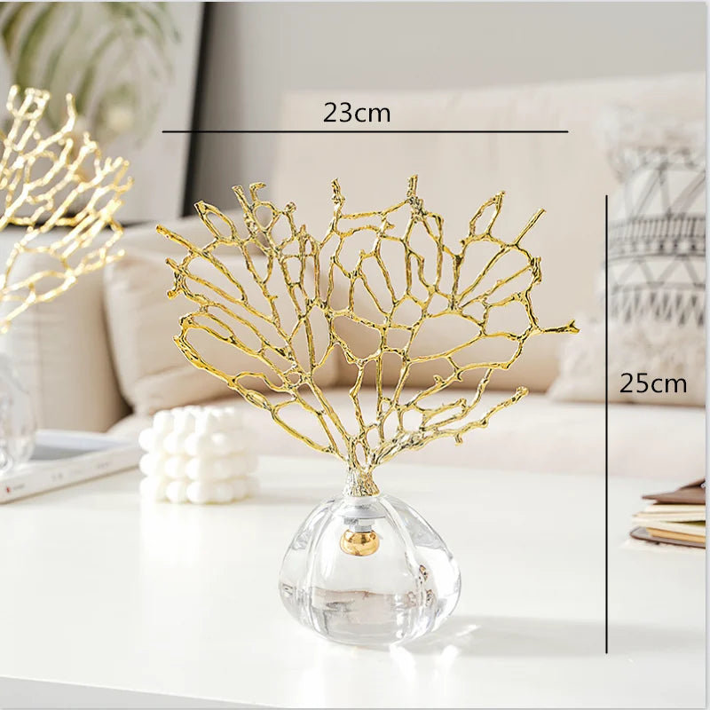 Afralia™ Crystal Metal Golden Coral Handicraft Home Decor for Modern Living Space