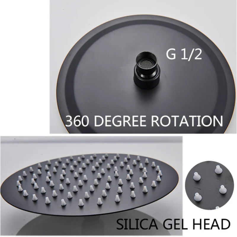 Afralia™ Black Shower Faucet Set with Thermostatic Control and 8" Rainfall Head