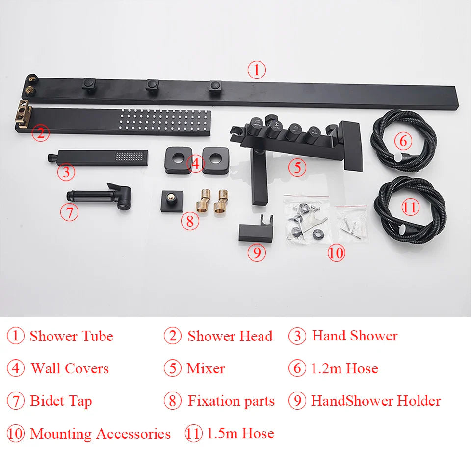 Afralia™ Matte Black Bathroom Shower Faucet Set Mixer - Wall Mounted Luxury Design