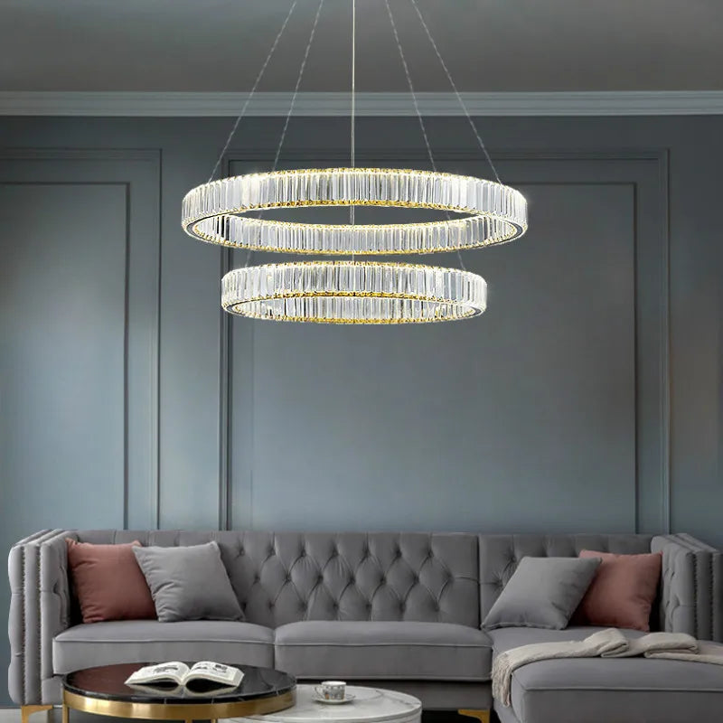 Afralia™ Luxury Crystal LED Chandelier: Dimmable Circle Droplight for Villa Stairs & Living Room