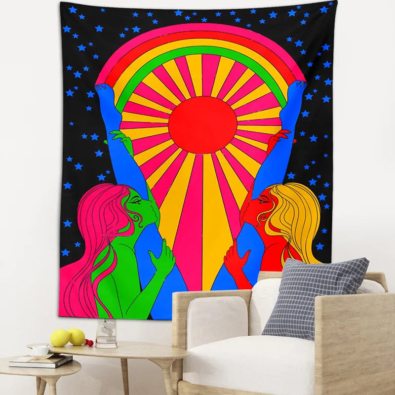 Afralia™ Retro Rainbow Sun Tapestry: Boho Aesthetic Wall Art for Home Decor