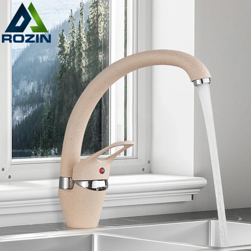 Afralia™ Beige Brass Kitchen Faucet 360 Swivel Spout Single Handle Mixer Tap