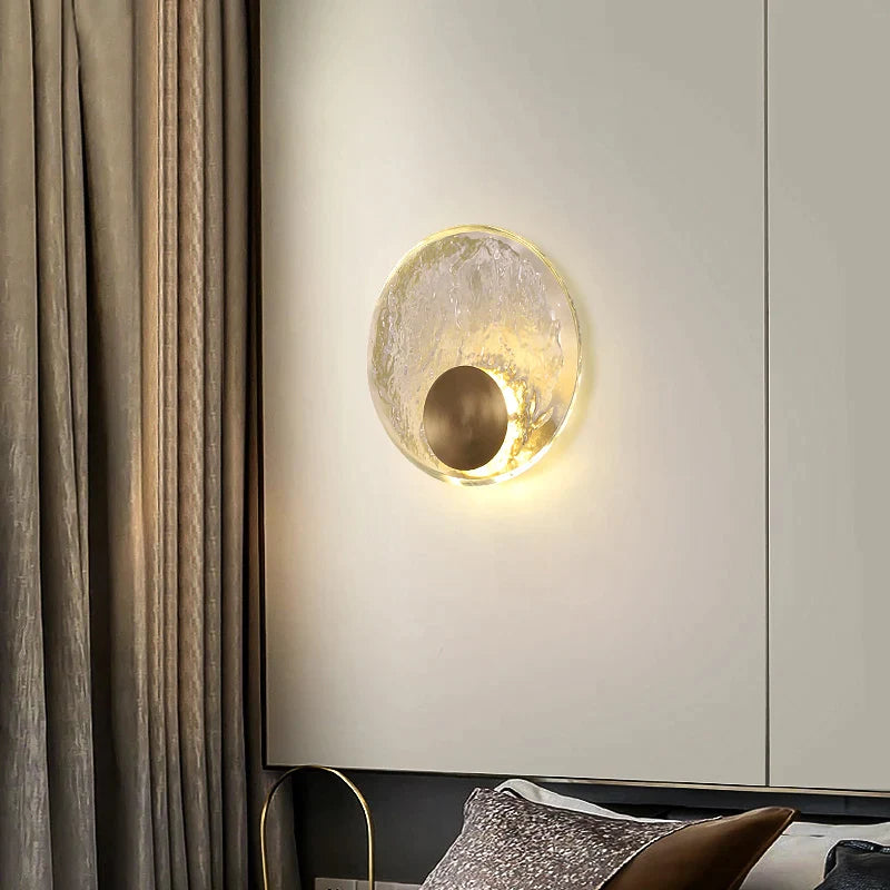 Afralia™ Round Copper Bedroom Wall Lamp- Postmodern Light Luxury for Living Room